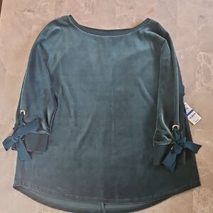 Charter Club Green Gold 3/4 Sleeve Pretty Bow Detail Sweater Size Xl